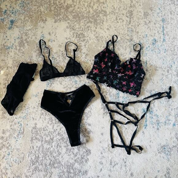 Women’s Black Lace Lingerie Bundle Of 5 Size Small - Picture 1 of 6